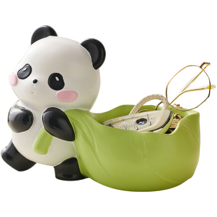 熊猫玄关钥匙收纳摆件可爱家居入户进门口鞋柜客厅装饰品乔迁礼物