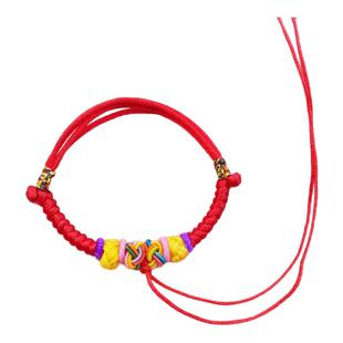宝宝婴儿童男女半成品五彩红绳手链diy自系铜钱狗牙挂绳吊坠脚链
