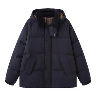 画风drawwind冬季新款连帽羽绒服女内里格纹面料纯色短款保暖外套