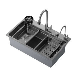 JOMOW加厚集渣水槽厨房大单槽304不锈钢厨房洗碗洗菜盆JMW16枪灰