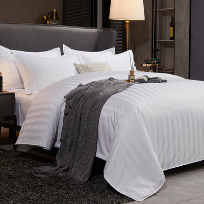 酒店床上用品四件套宾馆民宿纯白色被子被罩非全棉被套床单三件套