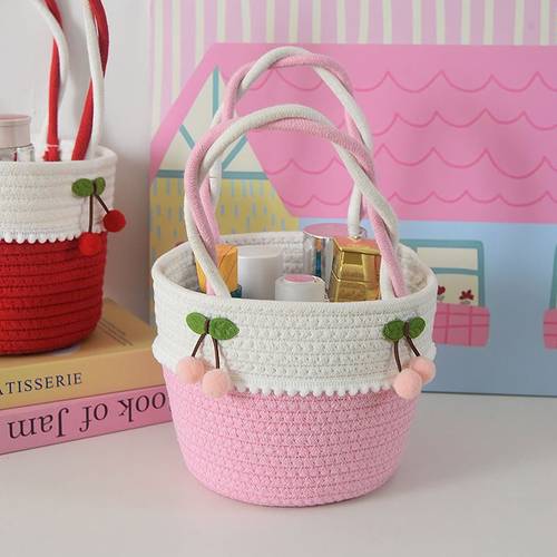 可爱樱桃手提收纳篮棉婚礼篮子手挂篮批发礼盒礼伴篮编织小绳手提