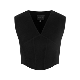 MARYLING玛俪琳秋冬新品黑色短款V领弧形马甲A1DHW28060