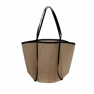 韩版夏季游泳女包透明网纱大容量单肩包轻便沙滩包镂空女士购物袋