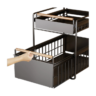 优勤厨房橱柜下水槽置物架多功能碗碟调料收纳抽拉式分层架子