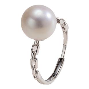 欧诗漫珠宝官方正品有核淡水珍珠戒指强光圆形单珠可调节礼物尘烟