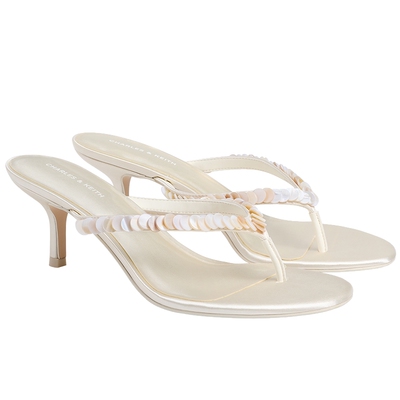 CHARLES&KEITH26夏季新款CK1-60280510亮片夹趾高跟人字拖凉拖鞋