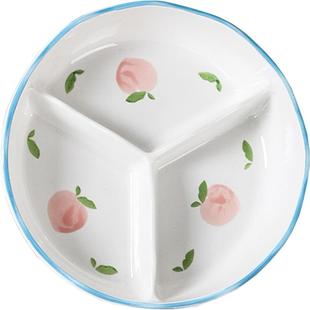 陶瓷分格饭盒带盖微波炉加热上班族保鲜碗釉下彩餐具圆深盘便当盒