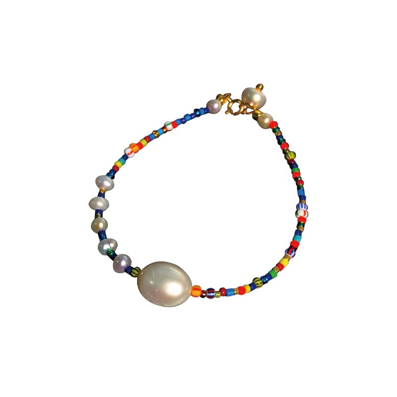GNAPxPANG JEWELRY 彩虹串珠古董琉璃拼接淡水珍珠巴洛克叠戴手链