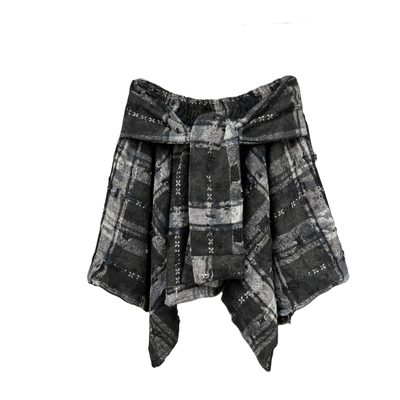 全棉破洞磨破不规则系带裙