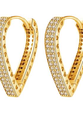 欧美跨境亚马逊速卖通热销铜镀银心形镶锆石K金耳环耳饰