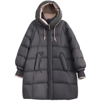 国标90白鸭绒围巾领中长羽绒服