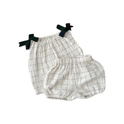 格子混纺套装韩版休闲夏季两件套