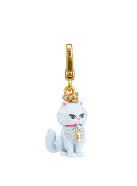 珐琅立体镶钻皇冠小猫咪吊坠项链
