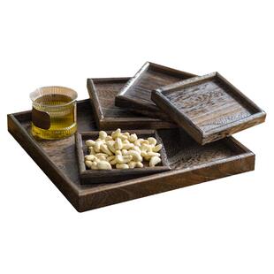 烧桐实木托盘方形茶盘茶楼名宿酒店甜品店小果盘零食盘茶杯托杯垫