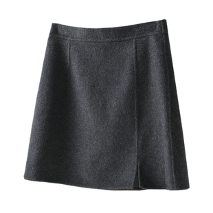 秋冬双面羊毛呢侧开衩高腰半身裙 有设计的A字裙保暖显瘦短裙