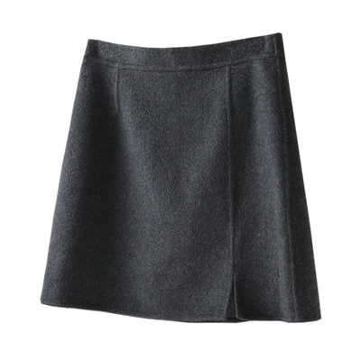 双面羊毛呢侧开衩A字裙高腰显瘦