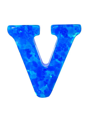 横穿孔蓝光变彩合成蛋白石欧泊字母V异形人造澳宝 宝石批发OP05
