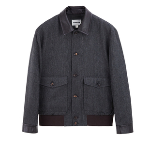 意式复古绅士 色织人字纹羊毛 真皮领部厚款夹棉翻领夹克 DAJ364