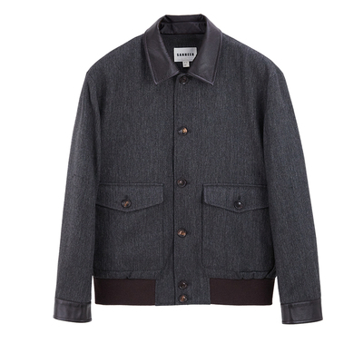 秋冬人字纹羊毛真皮拼接厚款夹克