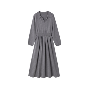 时然大码灰色长款连衣裙冬季加厚收腰显瘦裙子微胖mm女装新款长裙