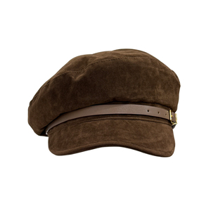 松弛中古风平顶贝雷帽大头围麂皮绒2025新款秋冬棕色画家报童帽