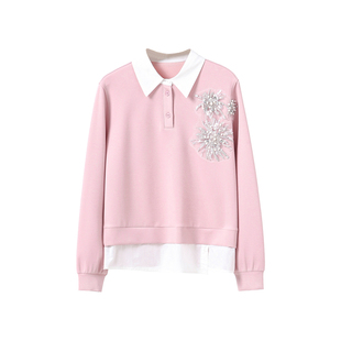 李子木先生春款休闲翻领卫衣女2026新款高级感刺绣假两件百搭上衣