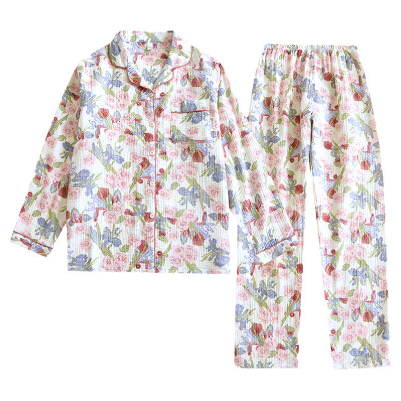 女款双层棉纱全棉透气吸汗家居服