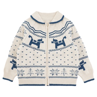 幼悠女童2025冬季新款小翻领费尔岛毛衣羊毛混纺时尚保暖儿童开衫