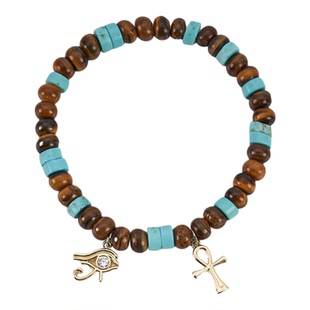 大英博物馆埃及系列 女通用绿松石虎睛石 荷鲁斯之眼 安卡 手链