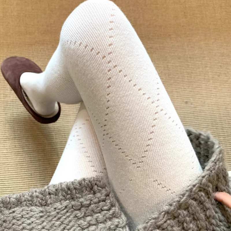 白色连裤袜春秋季薄款菱格网面小连裤袜/打底袜