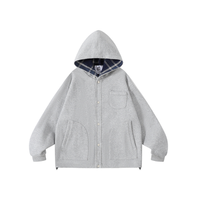 wtmp复古格子撞色拼接开衫卫衣