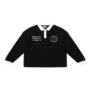 MISHKA秋冬美式复古泽西风撞色宽松衬衫领卫衣设计感长袖T恤polo