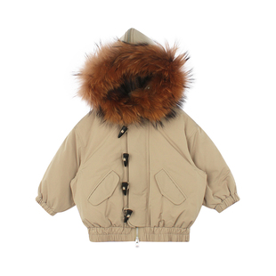 大耳象女童毛领连帽羽绒服冬季新款宝儿亲子保暖御寒厚外套