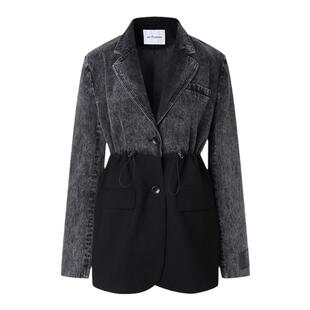 JAC FLEURANT秋季新品黑色水洗牛仔拼接西服时尚宽松休闲