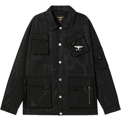 BOYLONDON满印复古黑色外套情侣