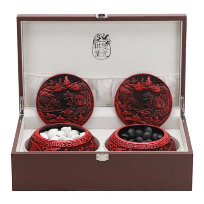 双元仿旧山水雕漆礼盒套装