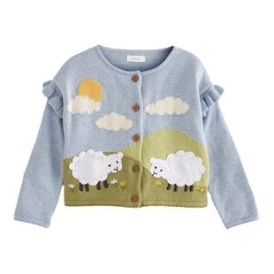 现货英国next童装女童可爱蓝色绵羊开衫宝宝春款毛衣纯棉针织衫