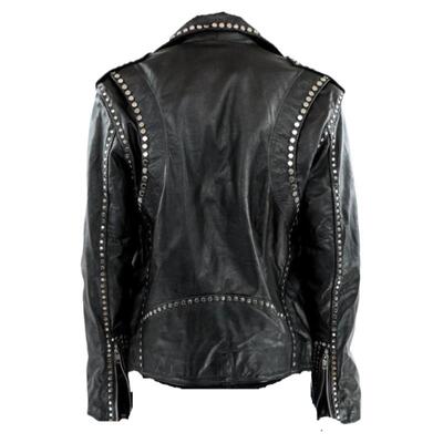 男士机车黑色牛皮铆钉皮衣