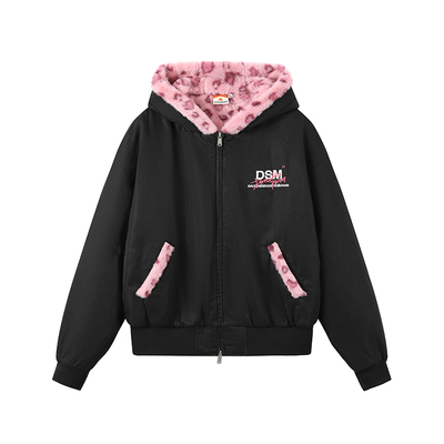 DONSMOKE豹纹皮草耳朵座山雕外套DSM宽松复古感毛领设计加厚外套