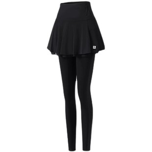 莱马 黑色双层裙摆显瘦裤裙女秋冬跑步运动防尴尬高腰健身压缩裤