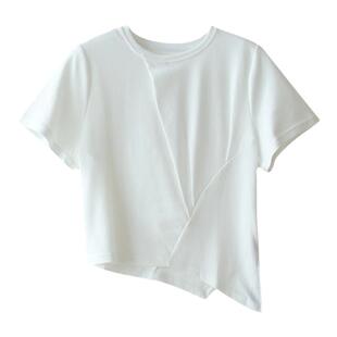 【5折区】小个子不对称白T恤女上衣纯色极简专显瘦气质漂亮短袖