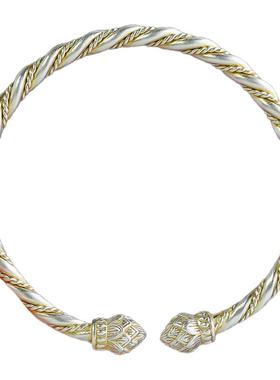 999足银描金扭麻莲花国潮风手镯女纯银手镯女高级感小众实心镯子