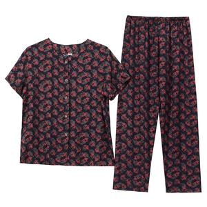 中老年睡衣女夏季短袖纯棉绸薄款妈妈装开衫可外穿绵绸家居服套装