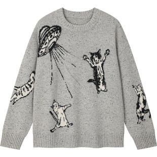 UOOYAA/乌丫2025春季新款「飞碟吸猫」套头毛衫