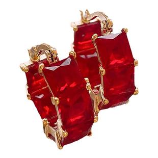 复古红色锆石耳环2026新款爆款轻奢高级感耳钉女本命年秋冬耳饰品