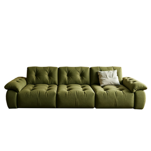 高端雪尼尔云漫沙发棉花糖多功能电动伸缩翘腿沙发高靠背直排绿色