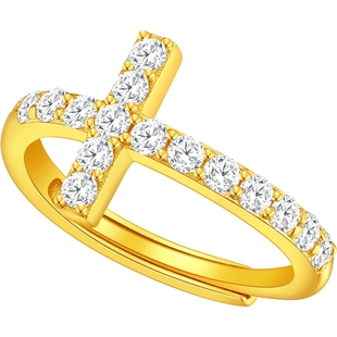 潮宏基至简s925银戒指银饰戒圈指环手饰礼物十字架职场通勤ins风