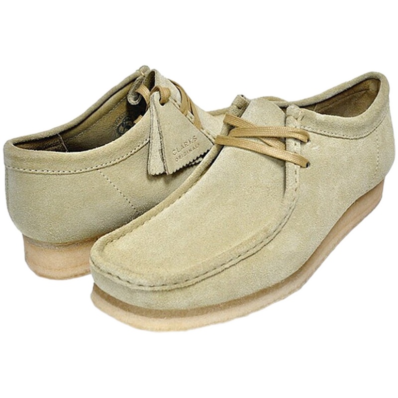 日本直邮CLARKS WALLABEE 枫木 26155515 莫卡辛鞋休闲枫木绉纱鞋