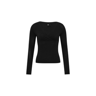 oneup交叠V领紧身显瘦修身早春薄款百搭打底衫纯色气质长袖上衣女